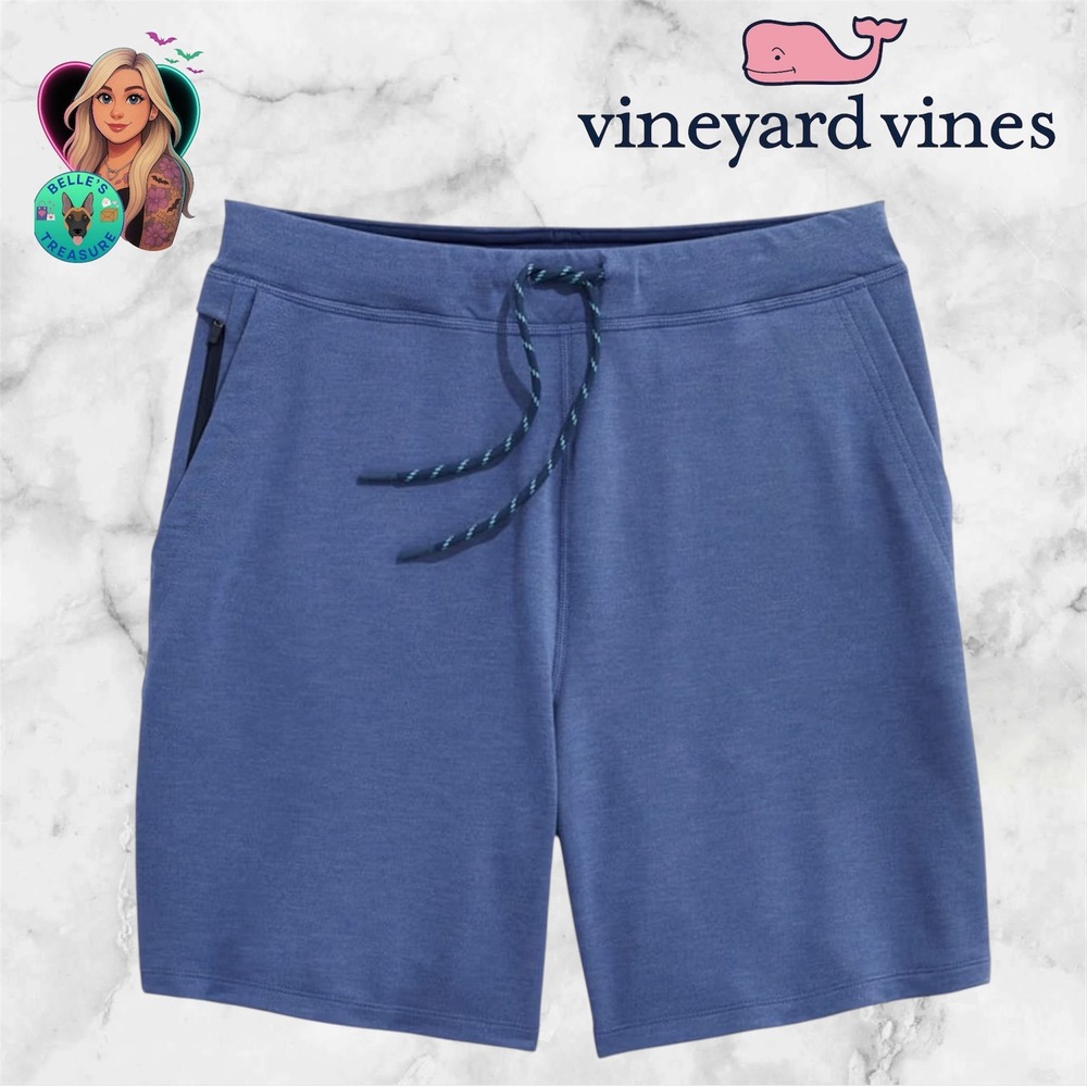 Vineyard Vines Mens Medium On-The-Go Knit Shorts Blue Heather OTG Soft Comfort